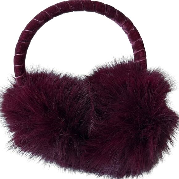 Burgundy Earmuffs Faux Fur Fuzzy Velvet Wrapped Headband Women's One Size - Picture 6 of 6